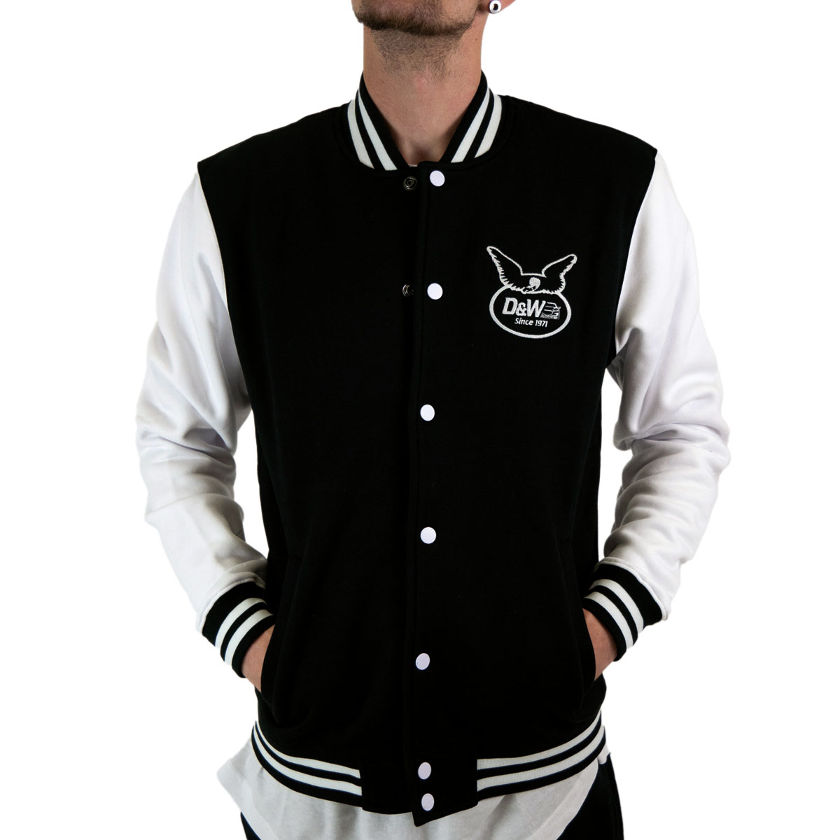 D&W Kollektion 2-Tone College Sweatjacke Black/White Grösse XXL