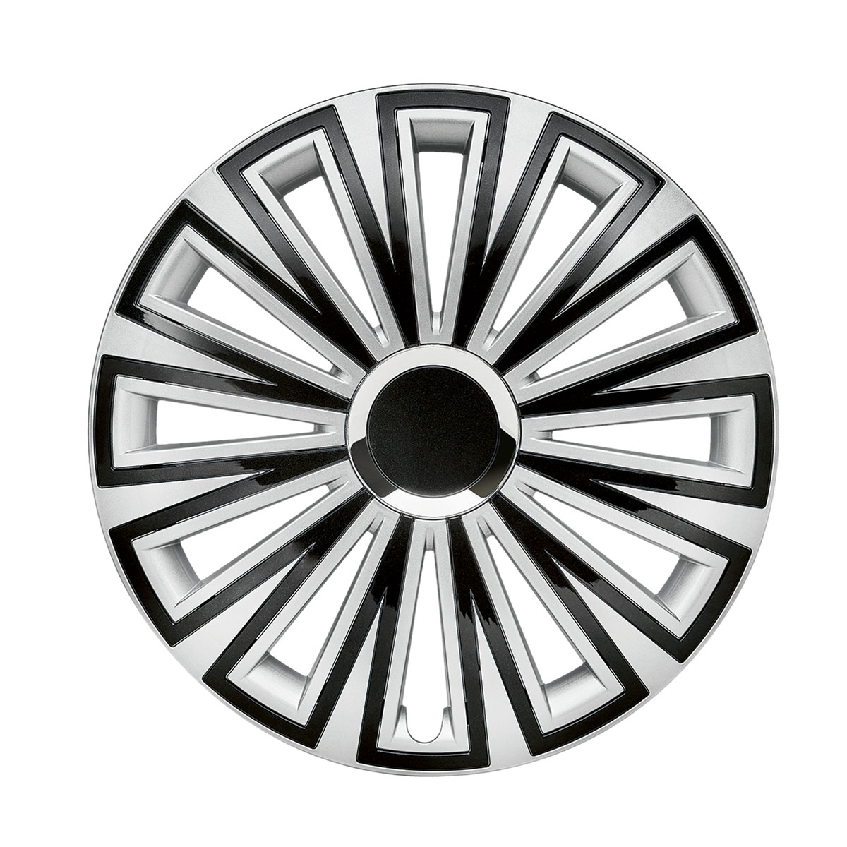 D&W Radzierblende Sunset 15 Zoll Silber / Schwarz zweifarbig, glänzend mit Chromring Set 4 Stück