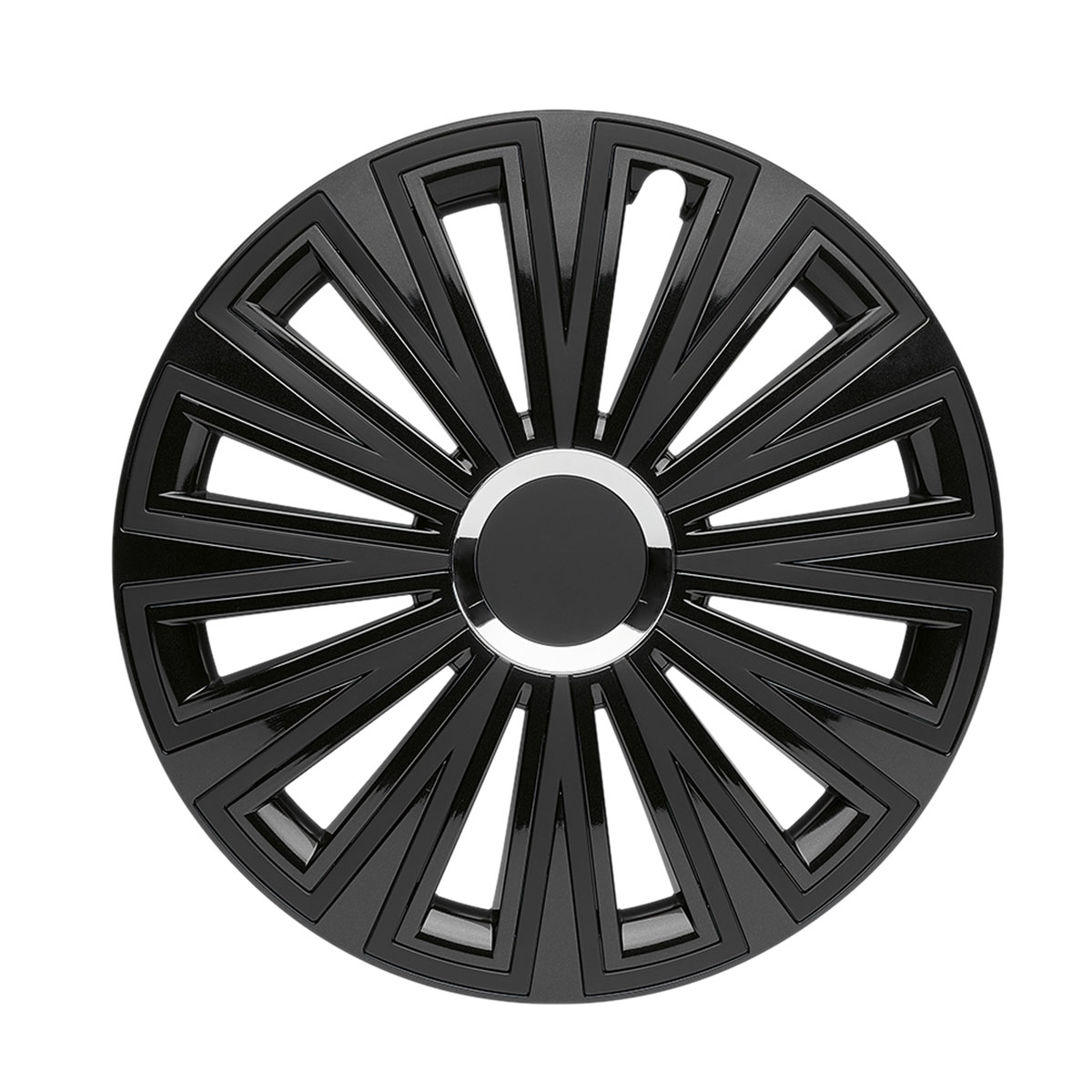 D&W Radzierblende Sunset 16 Zoll Schwarz matt / glänzend, zweifarbig mit Chromring Set 4 Stück